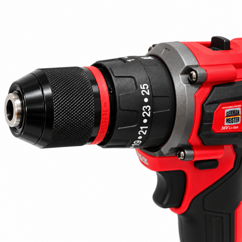 Set Scule cu Acumulator German Meister 36V, Brushless – Bormasina+ Polizor Unghiular 125 mm, 2 Acumulatori 8Ah, Incarcator