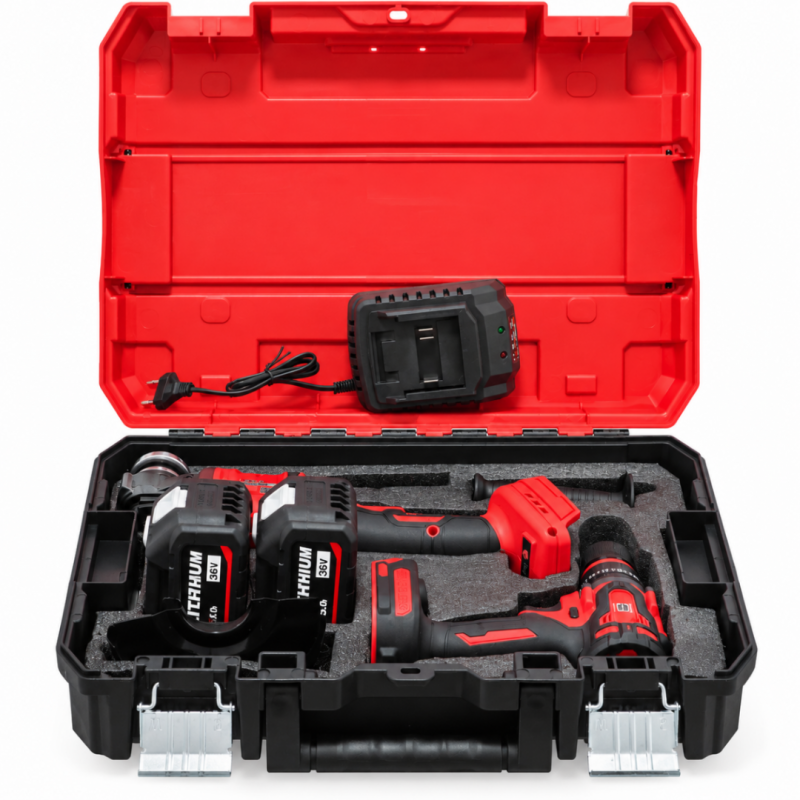 Set Scule cu Acumulator German Meister 36V, Brushless – Bormasina+ Polizor Unghiular 125 mm, 2 Acumulatori 8Ah, Incarcator