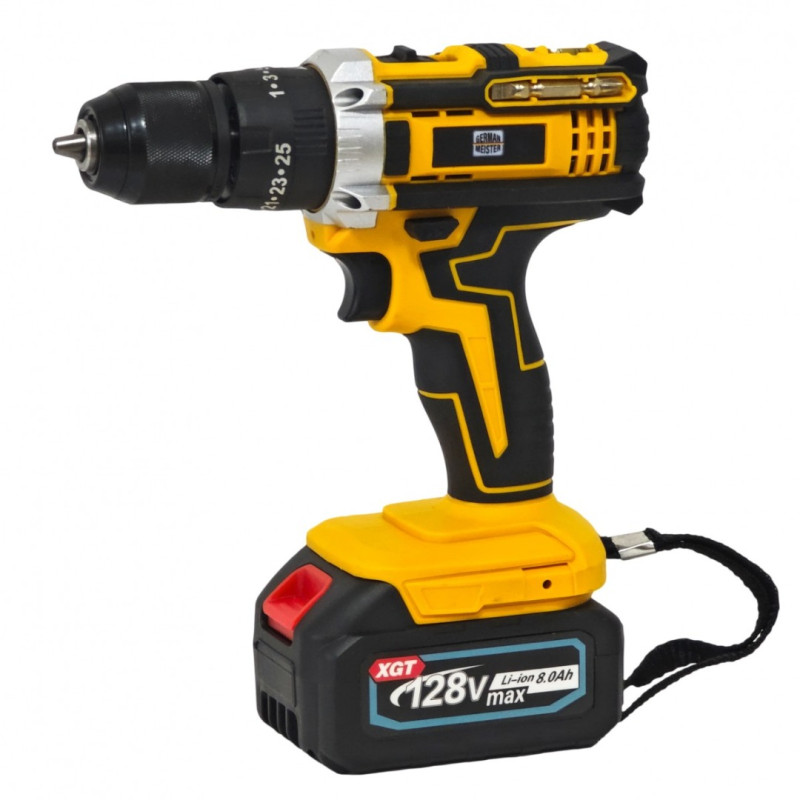 Trusa 4 piese cu acumulator, German Meister, 2 acumulatori + incarcator, 128V , 8 Ah , Model nou