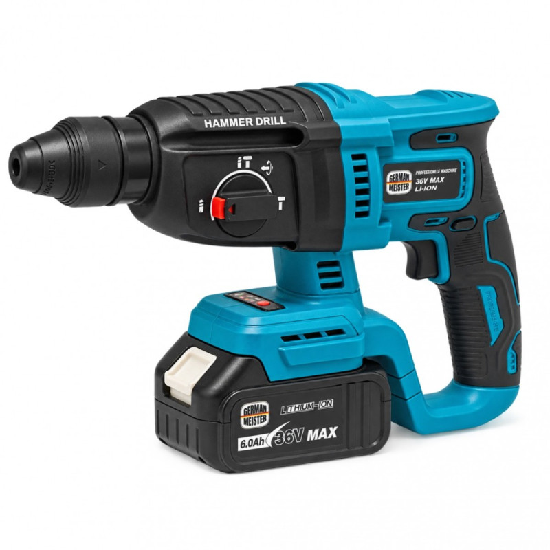 Trusă Profesionala German Meister 36V MAX, 4 Scule cu Acumulator, Rotopercutor SDS-Plus 26 mm, Autofiletanta, Cheie de Impact, Polizor Unghiular