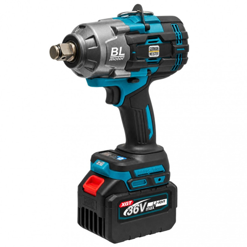 Cheie de Impact Profesională German Meister 36V/10 AH MAX, Brushless 2100 Nm, Prindere 3/4", 3 Trepte de Putere, LED