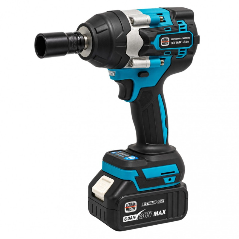 Cheie de Impact cu Acumulator German Meister 36V MAX, Brushless, 700 Nm, 4800 RPM, 2 Acumulatori 6Ah, Încarcator și Valiza
