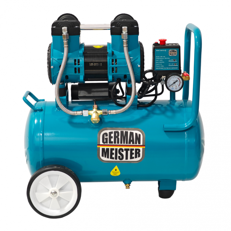 Compresor de aer fara ulei German Meister GM-24L, rezervor 24 Litri, 1300 W, 8 Bari, compresor silențios Oil-Free
