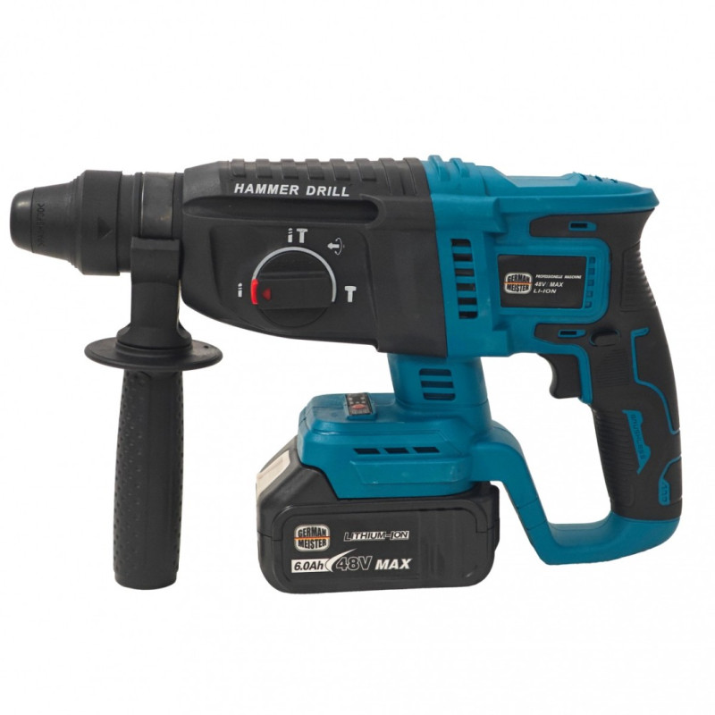 Ciocan RotoPercutor cu Acumulator German Meister 48V MAX, SDS-Plus, 3 Funcții, Ø26 mm, 2 Acumulatori 6Ah, Incarcator și Valiza Transport