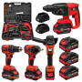 Trusă Scule cu Acumulator German Meister 36V, 4 în 1 – Autofiletanta + Rotopercutor + Flex 125 mm + Cheie Impact 600 Nm, 3 Acumulatori 4Ah, 2 Incarcatoare
