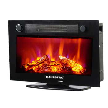 Semineu Electric de Birou HAUSBERG HB-8226NG, 1800W, efect de Flacara, incalzire PTC, Sticla securizata, Telecomanda