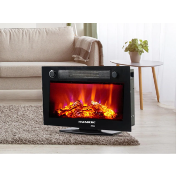 Semineu Electric de Birou HAUSBERG HB-8226NG, 1800W, efect de Flacara, incalzire PTC, Sticla securizata, Telecomanda