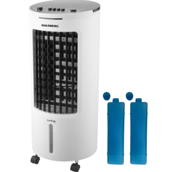 Racitor de aer portabil Hausberg HB-5962AB, 65–80W, rezervor 7.8L, 3 viteze, oscilatie 60°, pachet gheata inclus, alb