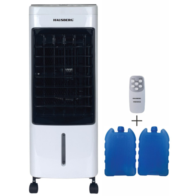 Ventilator cu racire si umidificare Hausberg HB-5955, 3 viteze, temporizator 12h, rezervor 4L, telecomanda, alb