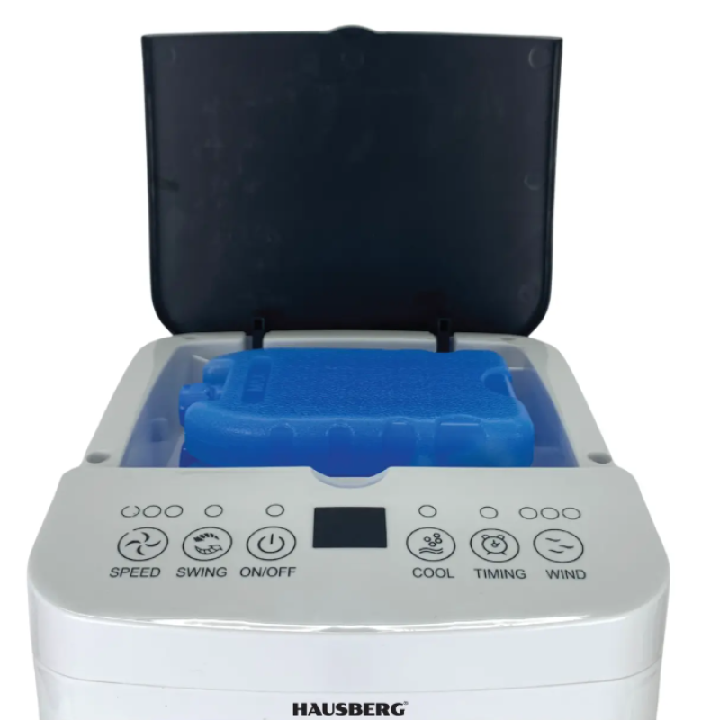 Ventilator cu racire si umidificare Hausberg HB-5955, 3 viteze, temporizator 12h, rezervor 4L, telecomanda, alb