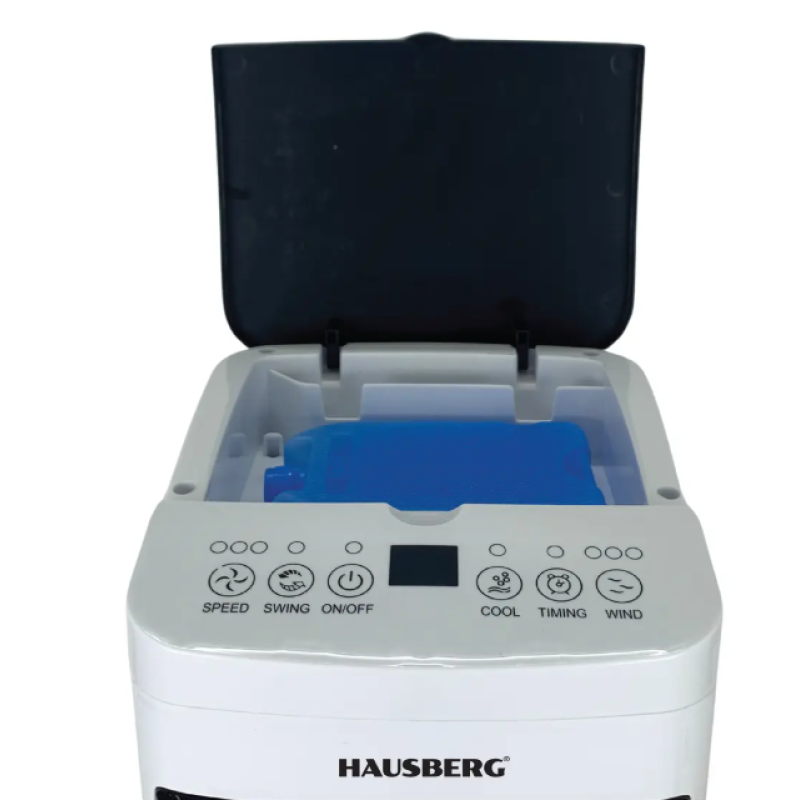 Ventilator cu racire si umidificare Hausberg HB-5955, 3 viteze, temporizator 12h, rezervor 4L, telecomanda, alb