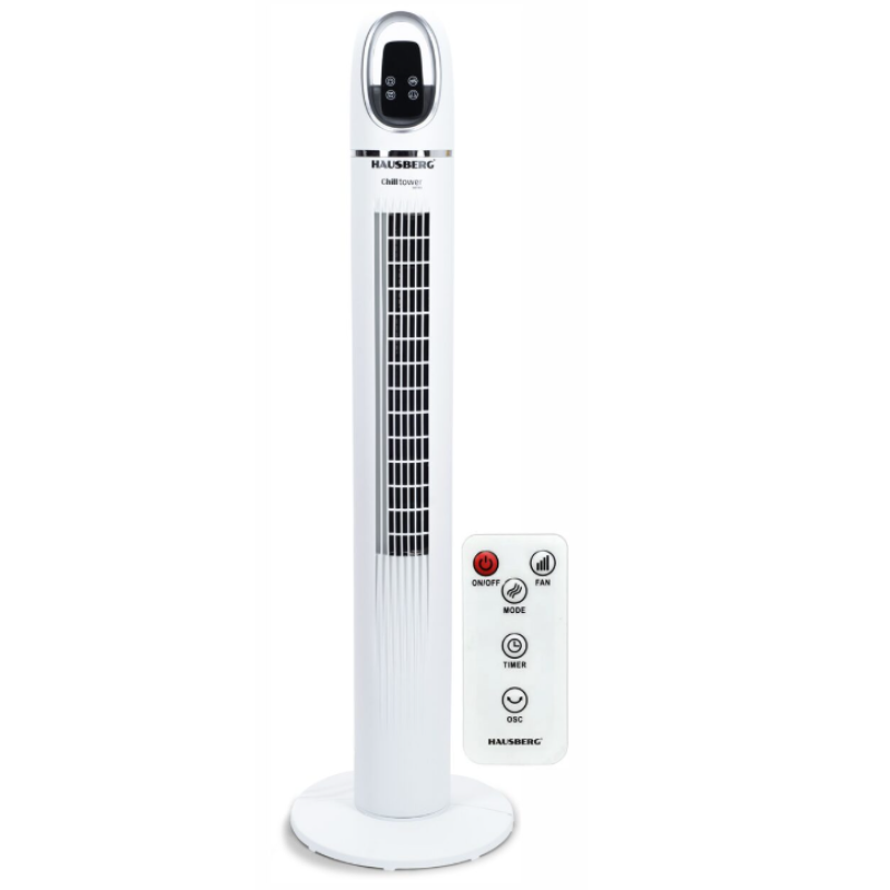 Ventilator turn digital Hausberg HB-5958AB, 55W, 45 inch, 3 viteze, temporizator 24h, LED, oscilatie, telecomanda, alb