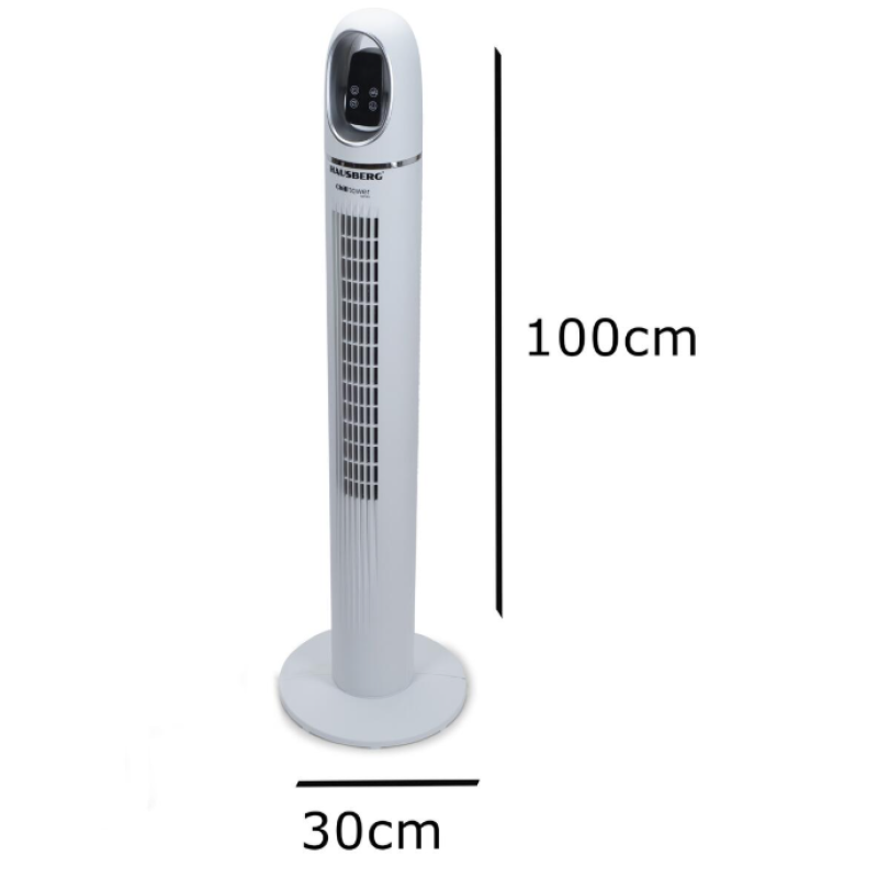 Ventilator turn digital Hausberg HB-5958AB, 55W, 45 inch, 3 viteze, temporizator 24h, LED, oscilatie, telecomanda, alb