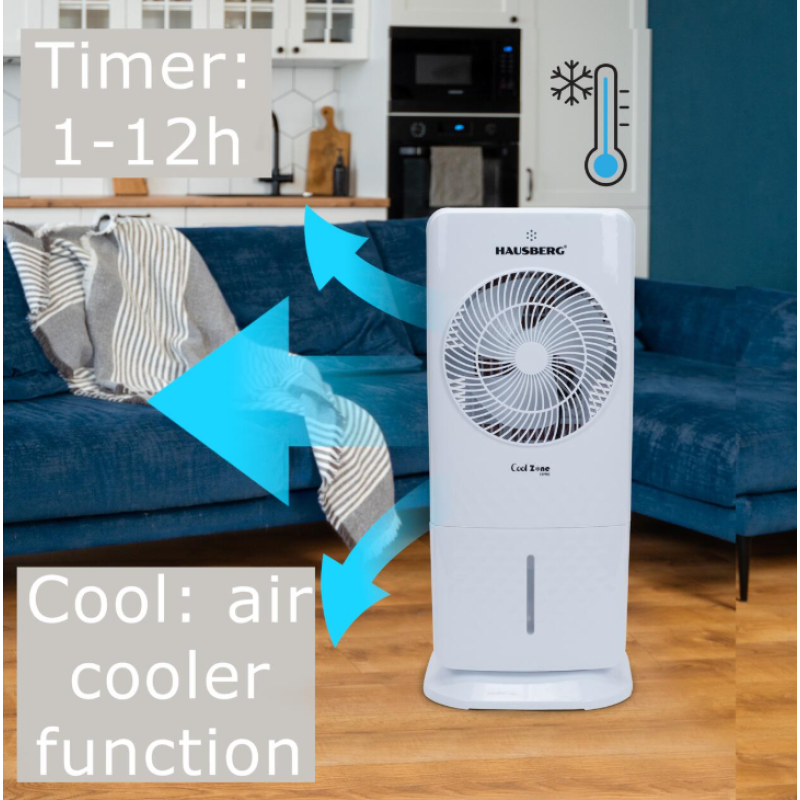 Racitor de aer portabil Hausberg HB-5964AB, 65W, 5.5L, 3 viteze, 5 programe, 3 moduri, oscilatie 40°, temporizator 12h, LED, telecomanda