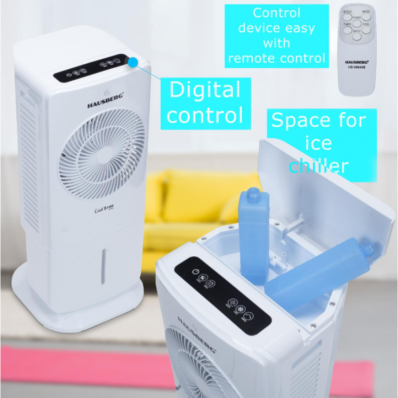 Racitor de aer portabil Hausberg HB-5964AB, 65W, 5.5L, 3 viteze, 5 programe, 3 moduri, oscilatie 40°, temporizator 12h, LED, telecomanda