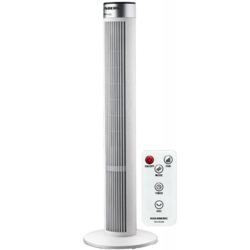 Ventilator turn Hausberg HB-5952AB, 55W, 38 inch, 3 viteze, temporizator 24h, LED, oscilatie, telecomanda, alb