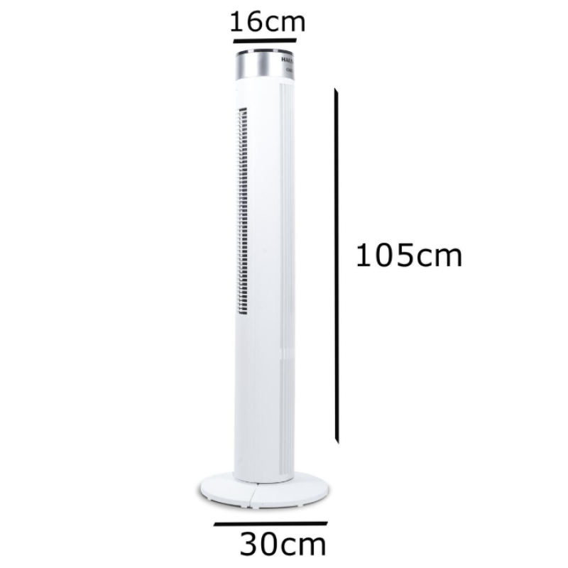 Ventilator turn Hausberg HB-5952AB, 55W, 38 inch, 3 viteze, temporizator 24h, LED, oscilatie, telecomanda, alb