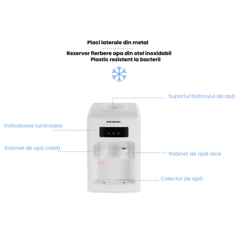 Dozator apa Hausberg HB-6026AB, putere incalzire 550 W, putere racire 80 W, indicatoare LED pentru apa calda si rece, termostat automat, Alb