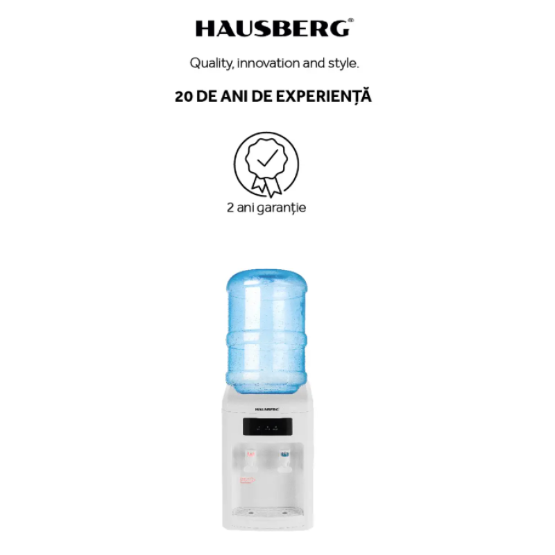 Dozator apa Hausberg HB-6026AB, putere incalzire 550 W, putere racire 80 W, indicatoare LED pentru apa calda si rece, termostat automat, Alb