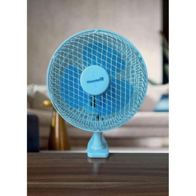 Ventilator birou Hausberg HB5550, 15W-20W, 15 cm, 2 viteze, alb-albastru