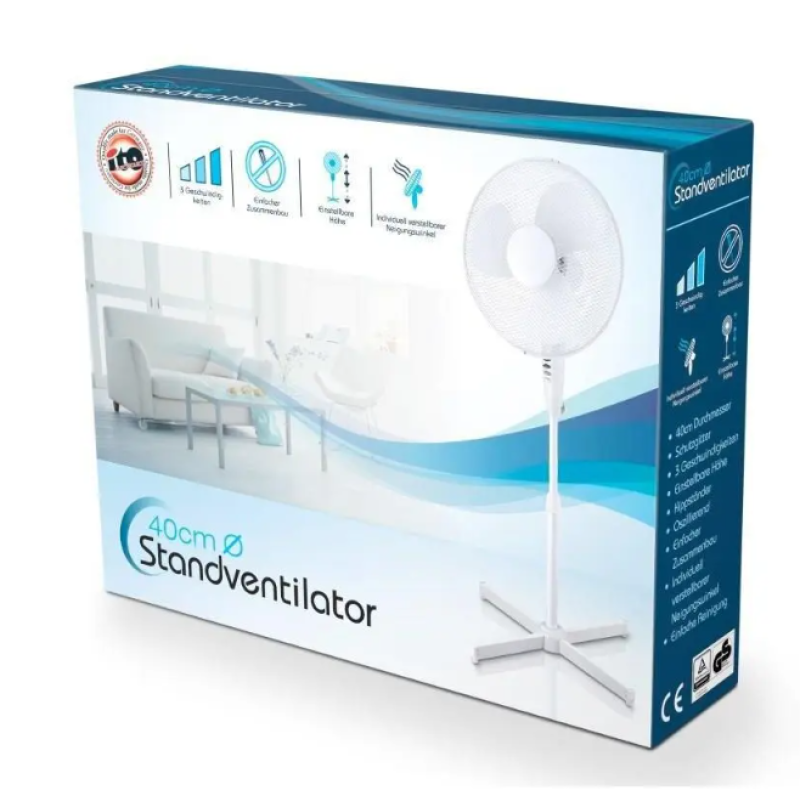 Ventilator cu picior VEN-2, 50W, 40 inch, 3 viteze, inaltime reglabila, alb