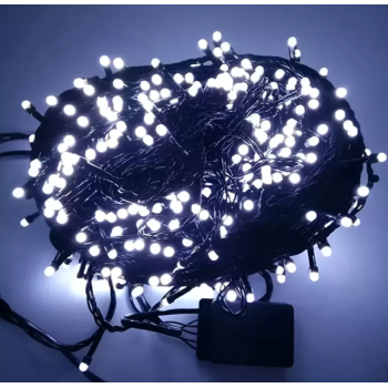 Instalatie Exterior 100 Leduri, 5m, Led Cilindric, Fir Verde, Alb