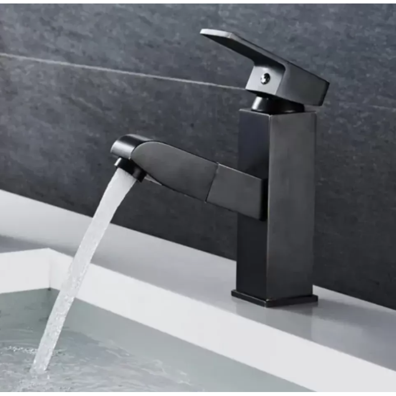 Baterie Lavoar cu Dus Extractabil, Alama Sanitara, Negru, OD/2041