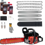 Pachet Drujba benzina 8.5cp + 3 lanturi + 3 lame + x2 ulei ungere lant 1L + x2 ulei amestec 0.5L + x2 bujii + accesorii + manusi protectie, MOTOYAMA JAPAN