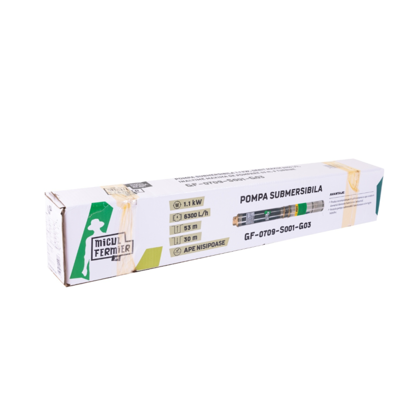 Pompa submersibila Micul Fermier, 1.1 kW, debit maxim 6300 l/h, inaltime maxima de pompare 53m, 8 turbine