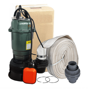 Pompa apa murdara cu turbina, din fonta si plutitor WQD-2000 W + 20m Furtun pompieri 2" cu accesorii