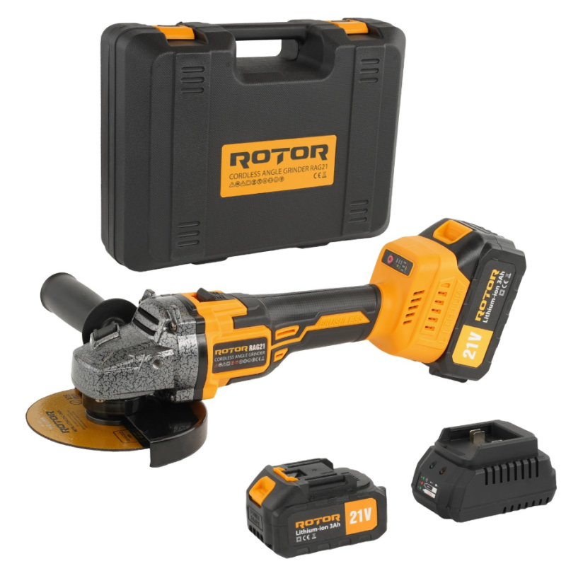 Polizor unghiular pe acumulator ROTOR RAG21 21V/3 Ah,820 W ,8500 rot/min,Brushless