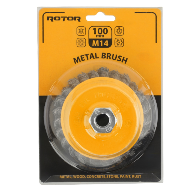 Perie de sarma tip cupa cu noduri rasucite ROTOR 100mm M14