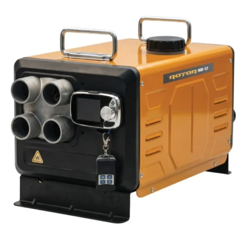 Incalzitor Diesel ROTOR RID-12, 12 kW, rezervor 5 L, 12V/24V/230V, 4 iesiri aer aluminiu, controler LCD, telecomanda, pentru auto, garaj, camping si cabana