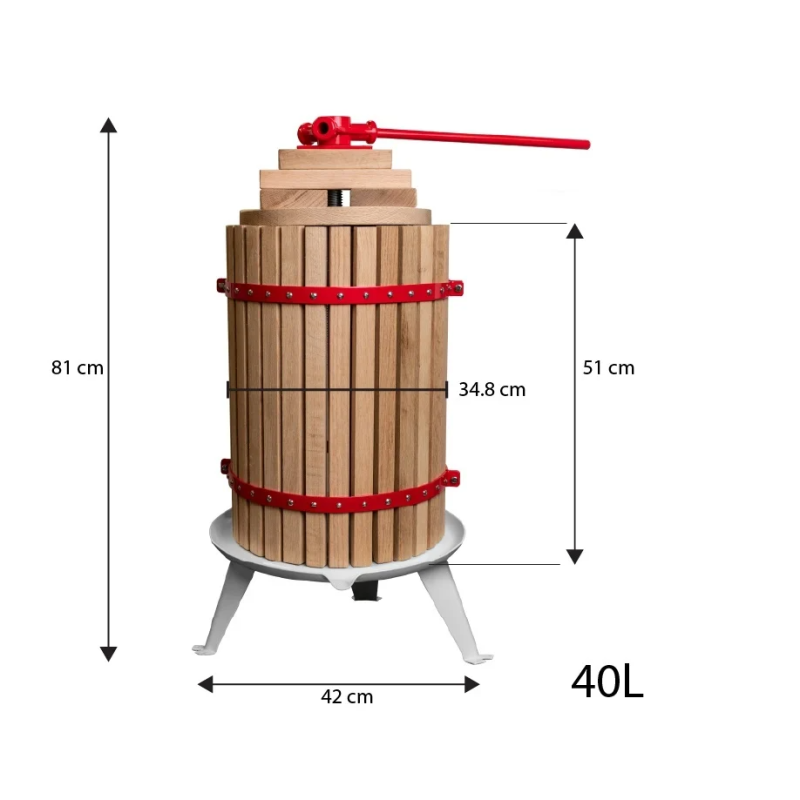 Presa manuala pentru fructe ROTOR FP-40, 40 L, cuva Ø34,8 cm, lemn masiv de stejar, fonta si otel