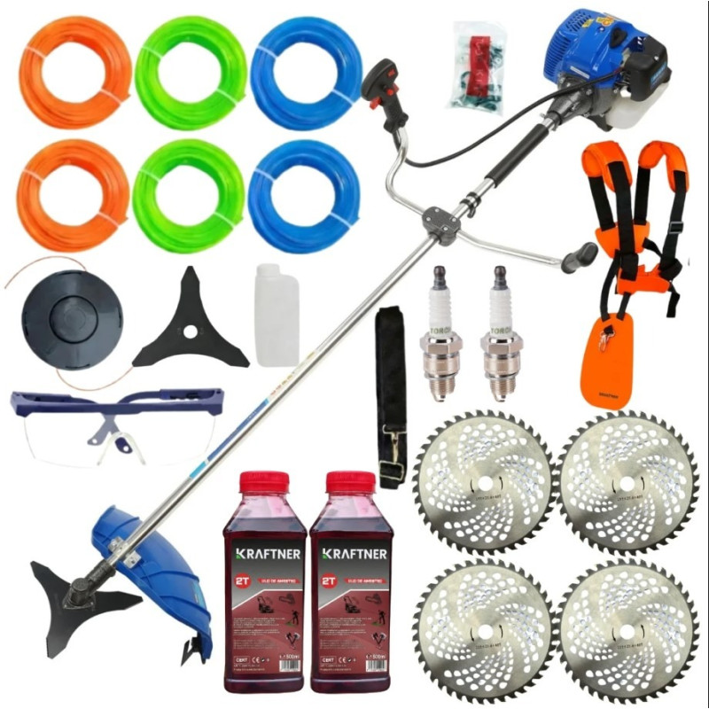 Motocoasa benzina Ural 8.5 CP, 52cmc, 12000rpm, 20 de accesorii incluse , carcasa albastra