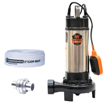 Pompa submersibila apa murdara cu tocator si flotor Wolfson WQW-1500D-F PRO + furtun 20m + cuple