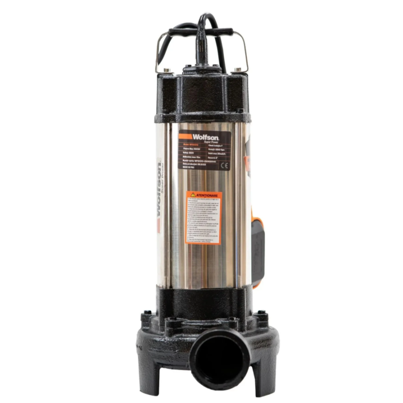 Pompa submersibila apa murdara cu tocator si flotor Wolfson WQW-1500D-F PRO + furtun 20m + cuple