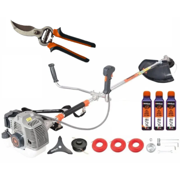 Motocoasa profesionala WOLFSON TRX-620, 2 CP, 8 accesorii, ham confort, 3 sticle de ulei rosu + foarfeca taiere via