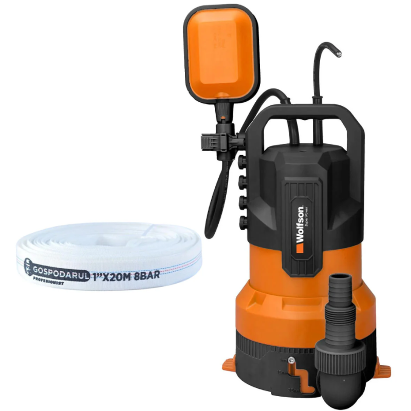 Pompa de apa murdara Wolfson din plastic, 450W + furtun 20m