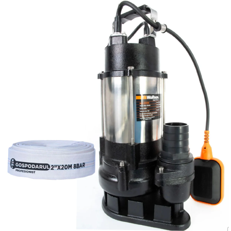 Pompa submersibila apa murdara Wolfson DW-7500-F, 1500W, debit maxim 10000 l/h + furtun 20m
