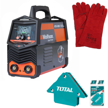 Aparat de sudura cu electrod Wolfson ATX-320 cu Inverter 2 in 1 MMA si LIFT-TIG, 140Ah + Manusi de sudura, coltare magnetice de sudura