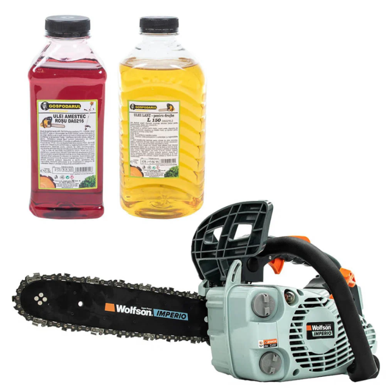 Drujba pe benzina WOLFSON IMPERIO 250 - 1.3 CP, 25cc + ulei amestec 0.5L, ulei ungere lant L150