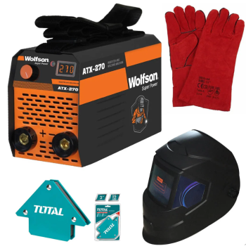 Aparat de sudura WOLFSON ATX-270, MMA 120A, Invertor tehnologie inalta + Masca de sudura automata, Manusi de sudura, Coltare magnetice