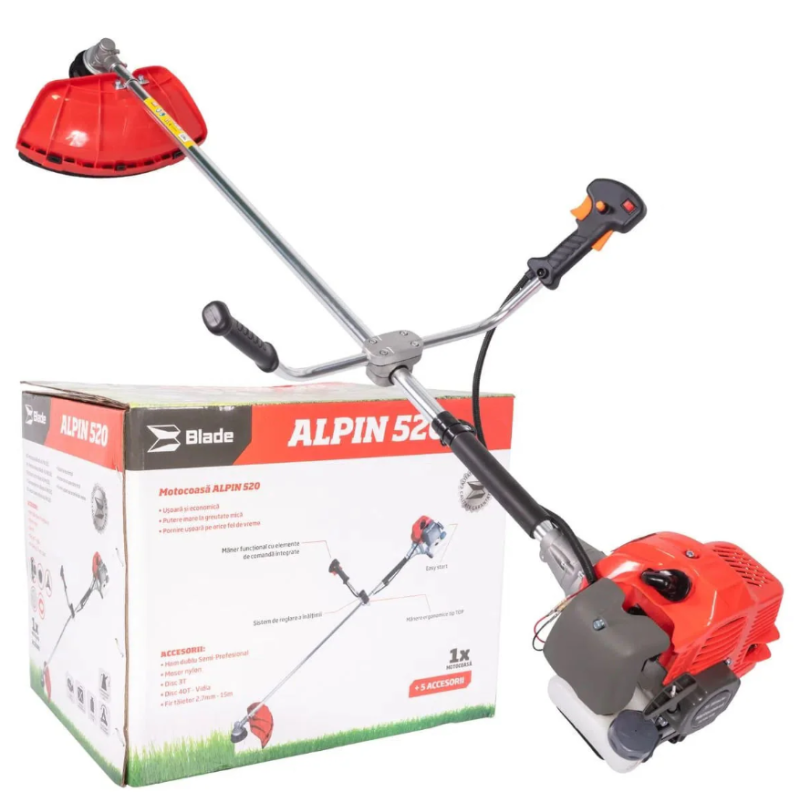 Motocoasa Blade Alpin 520, 3CP, 7 accesorii, ham profesional + 3 sticle ulei 0.1l + Foarfeca taiere vie