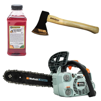 Drujba pe benzina WOLFSON IMPERIO 250 - 1.3 CP, 25cc + ulei amestec 0.5L, toporisca Wolfson 600g