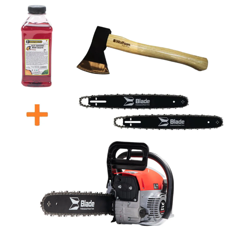 Pachet drujba Blade Alpin 520 - 5CP 2 lame si 2 lanturi + toporisca + ulei 0.5L