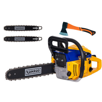 Drujba pe benzina Kamrad KR-52, 5.8CP, 52cc, 2 lame 2 lanturi + ulei amestec 0.5L si toporisca fibra Wolfson