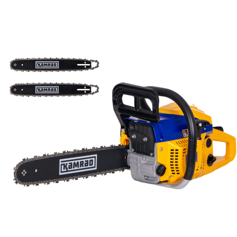 Drujba pe benzina Kamrad KR-52, 5.8CP, 52cc, 2 lame 2 lanturi + ulei amestec 0.5L si toporisca Wolfson 600g