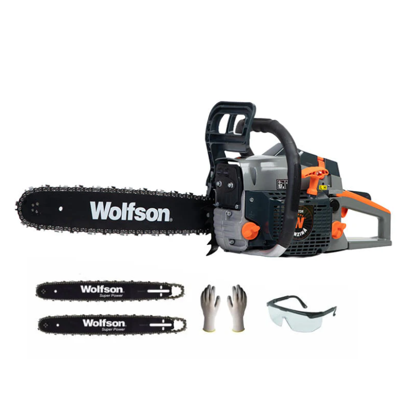 Drujba pe benzina WOLFSON STX-580, 2.6CP, 52CC, 2 lame + 2 lanturi Cadou Ochelari + Manusi