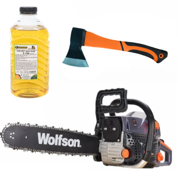 Drujba pe benzina WOLFSON STX-580, 2.6CP, 52CC, 2 lame + 2 lanturi + ulei ungere lant L150, toporisca fibra Wolfson